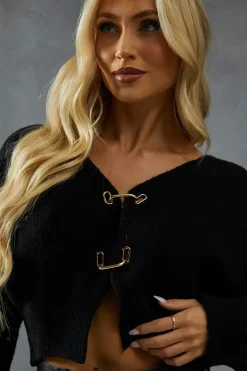 Knitted Gold Trim Detail Batwing Cardigan