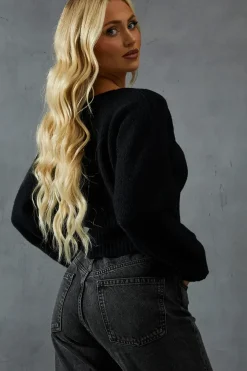 Knitted Gold Trim Detail Batwing Cardigan