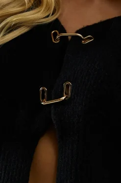 Knitted Gold Trim Detail Batwing Cardigan
