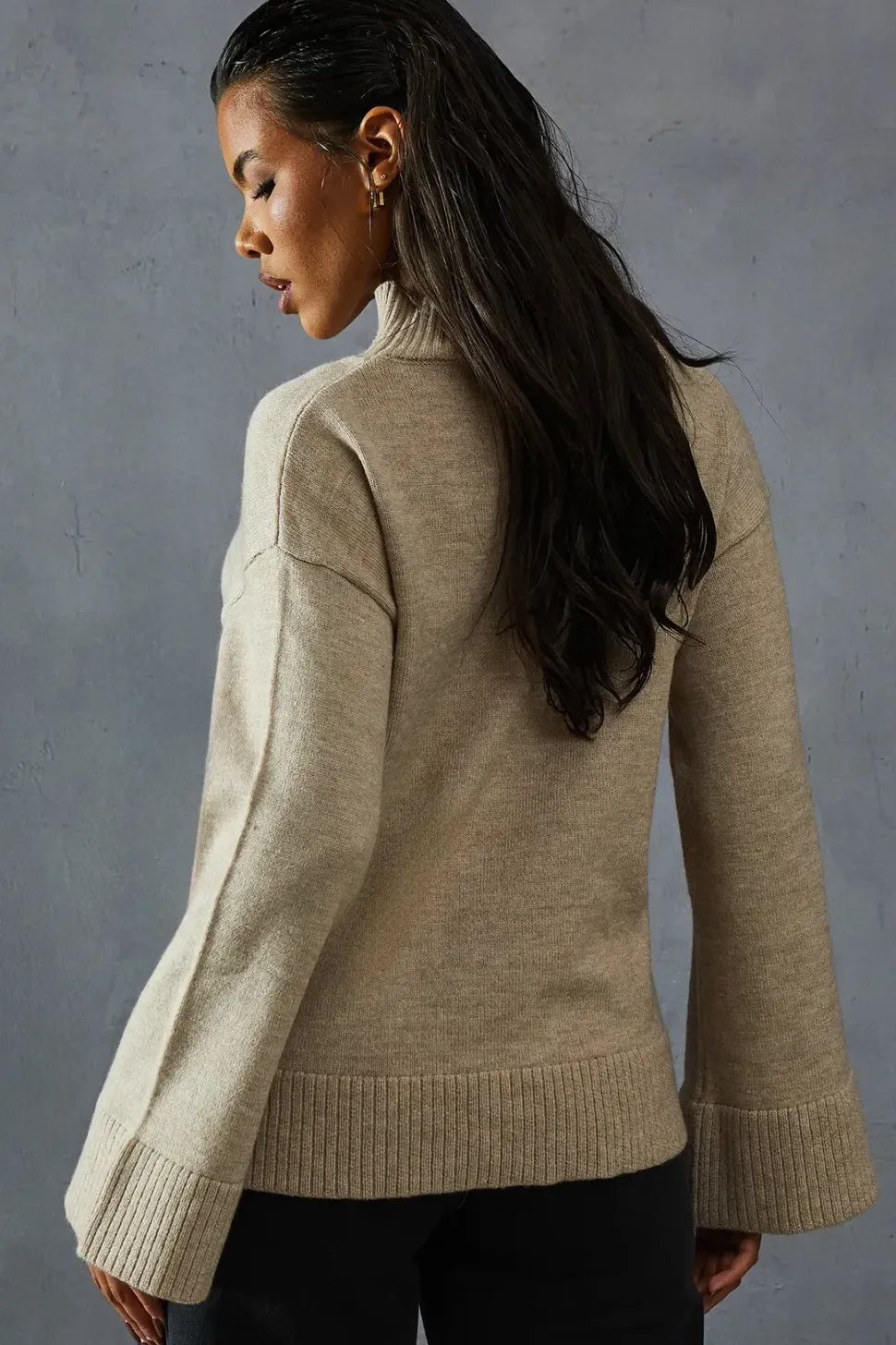 Knitted High Neck Wide Sleeve Jumper