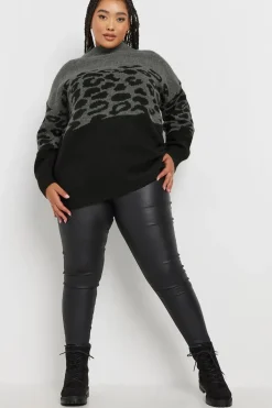 Knitted Leopard Colourblock Jumper