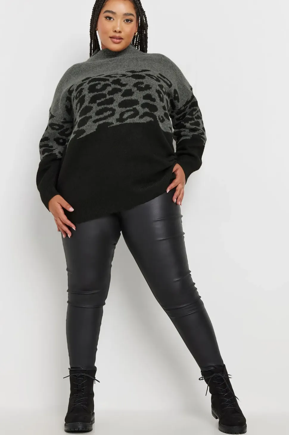Knitted Leopard Colourblock Jumper