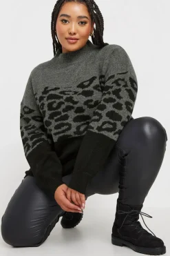 Knitted Leopard Colourblock Jumper