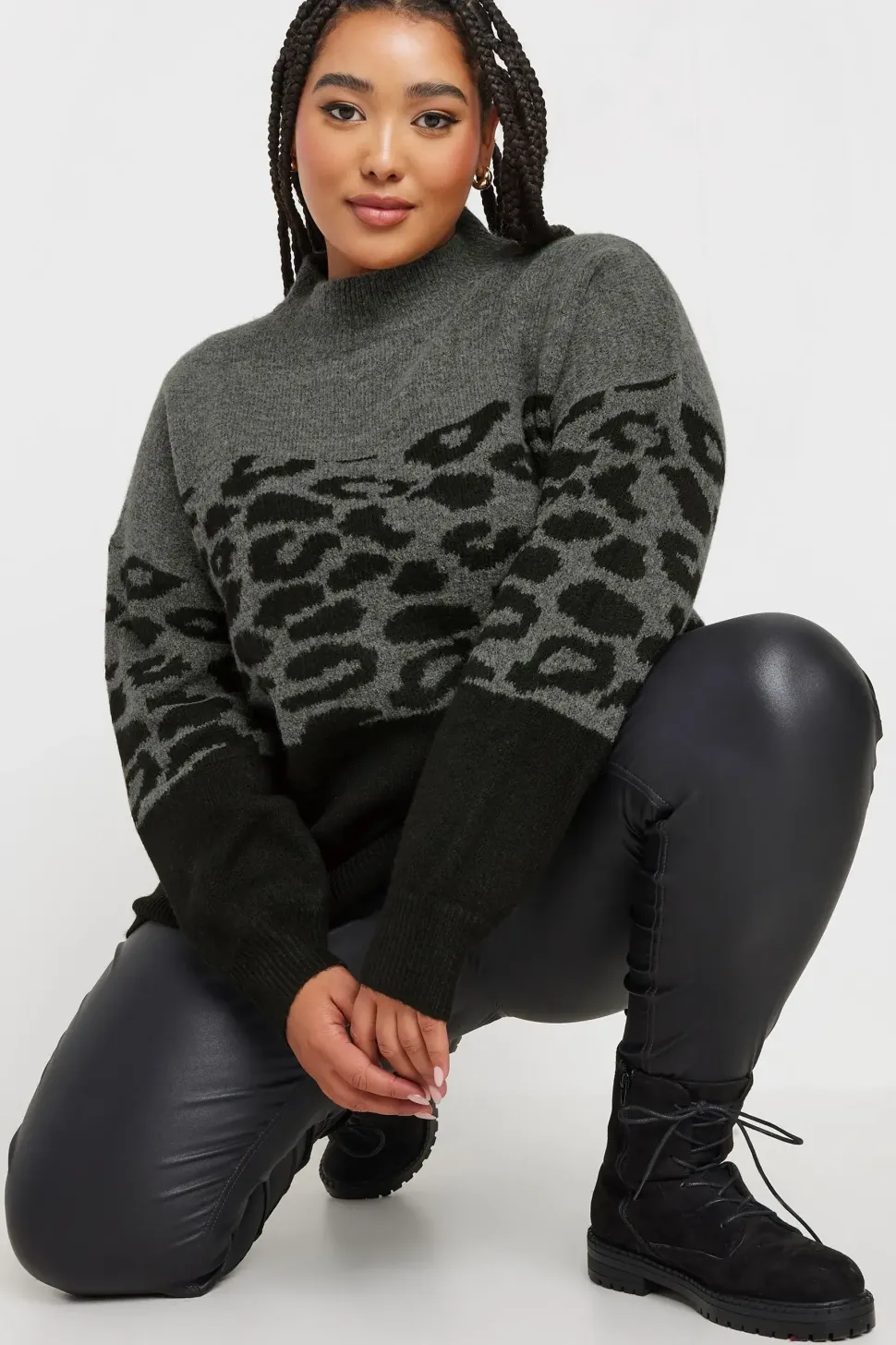 Knitted Leopard Colourblock Jumper