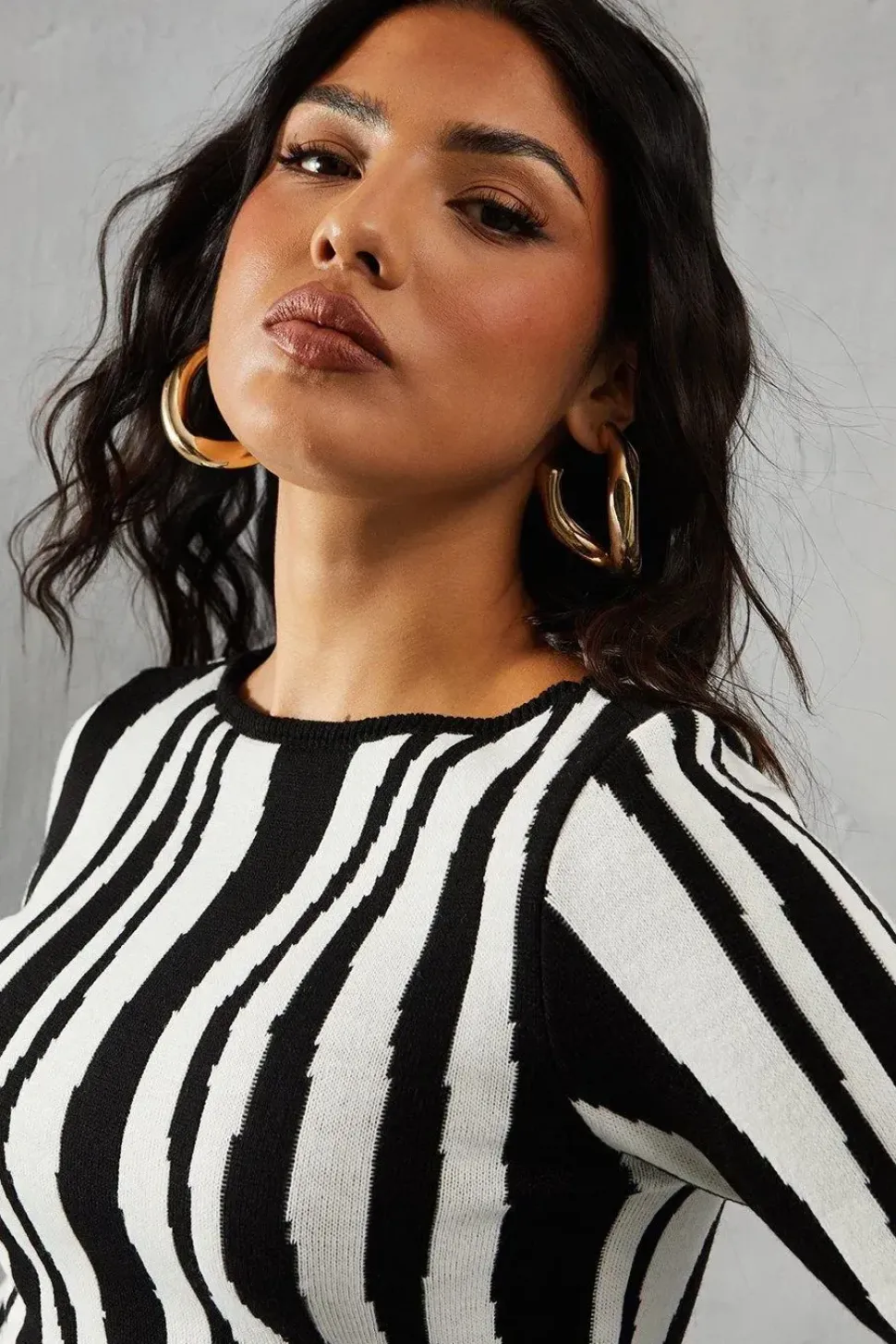 Knitted Printed Flute Sleeve Midaxi Dress