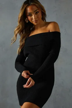 Knitted Rib Bardot Bodycon Mini Dress