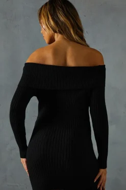 Knitted Rib Bardot Bodycon Mini Dress