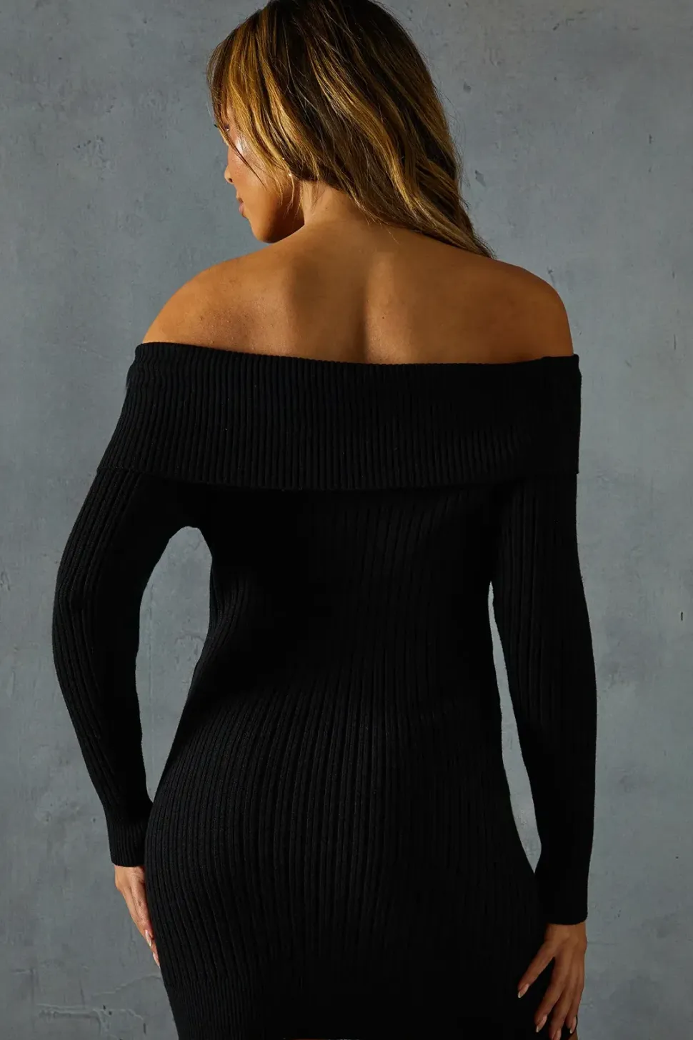 Knitted Rib Bardot Bodycon Mini Dress