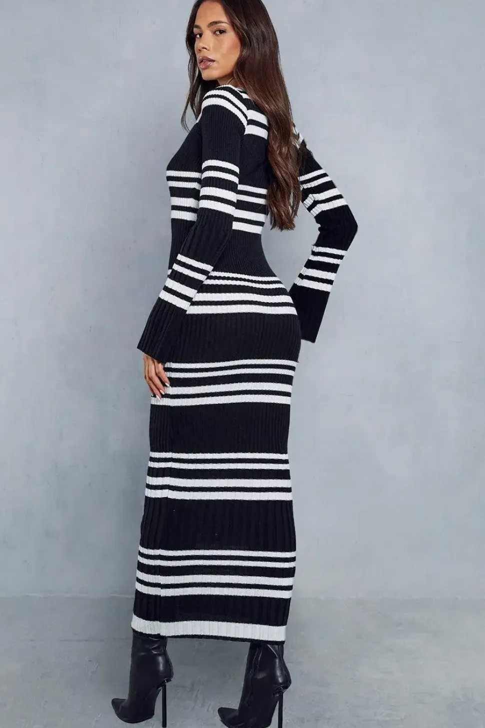 Knitted Ribbed Stripe Maxi Dress