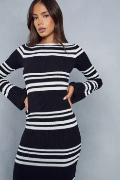 Knitted Ribbed Stripe Maxi Dress