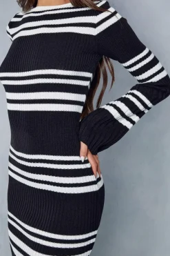 Knitted Ribbed Stripe Maxi Dress
