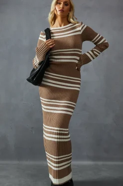 Knitted Ribbed Stripe Maxi Dress
