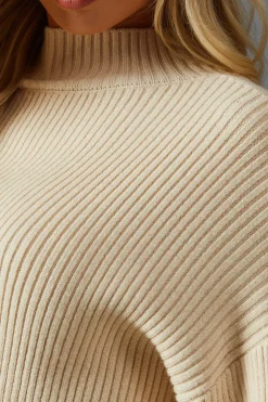 Knitted Rib Grown On Neck Split Leg Mini Dress