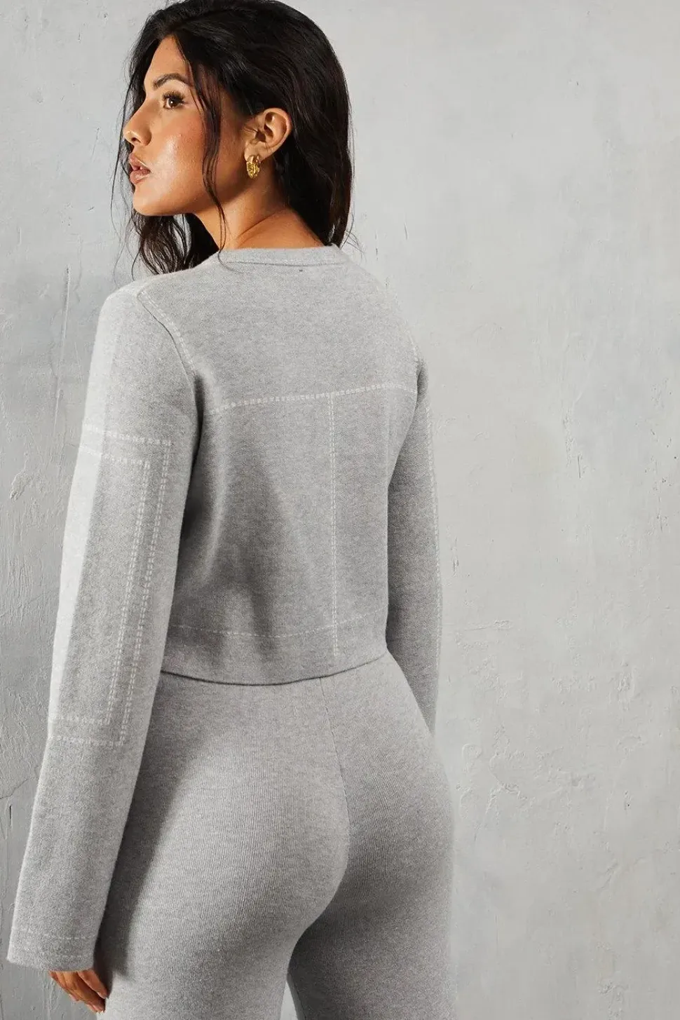 Knitted Rib Waistband Wide Leg Trouser
