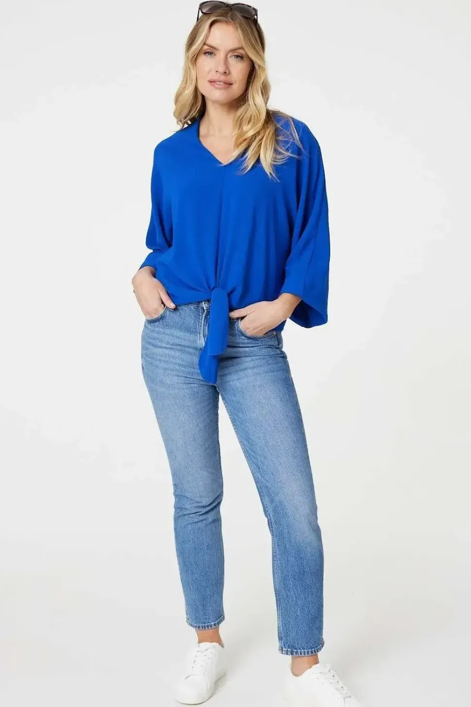 Knot Front Relaxed 3/4 Sleeve Blouse