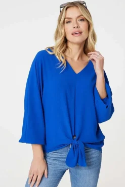Knot Front Relaxed 3/4 Sleeve Blouse