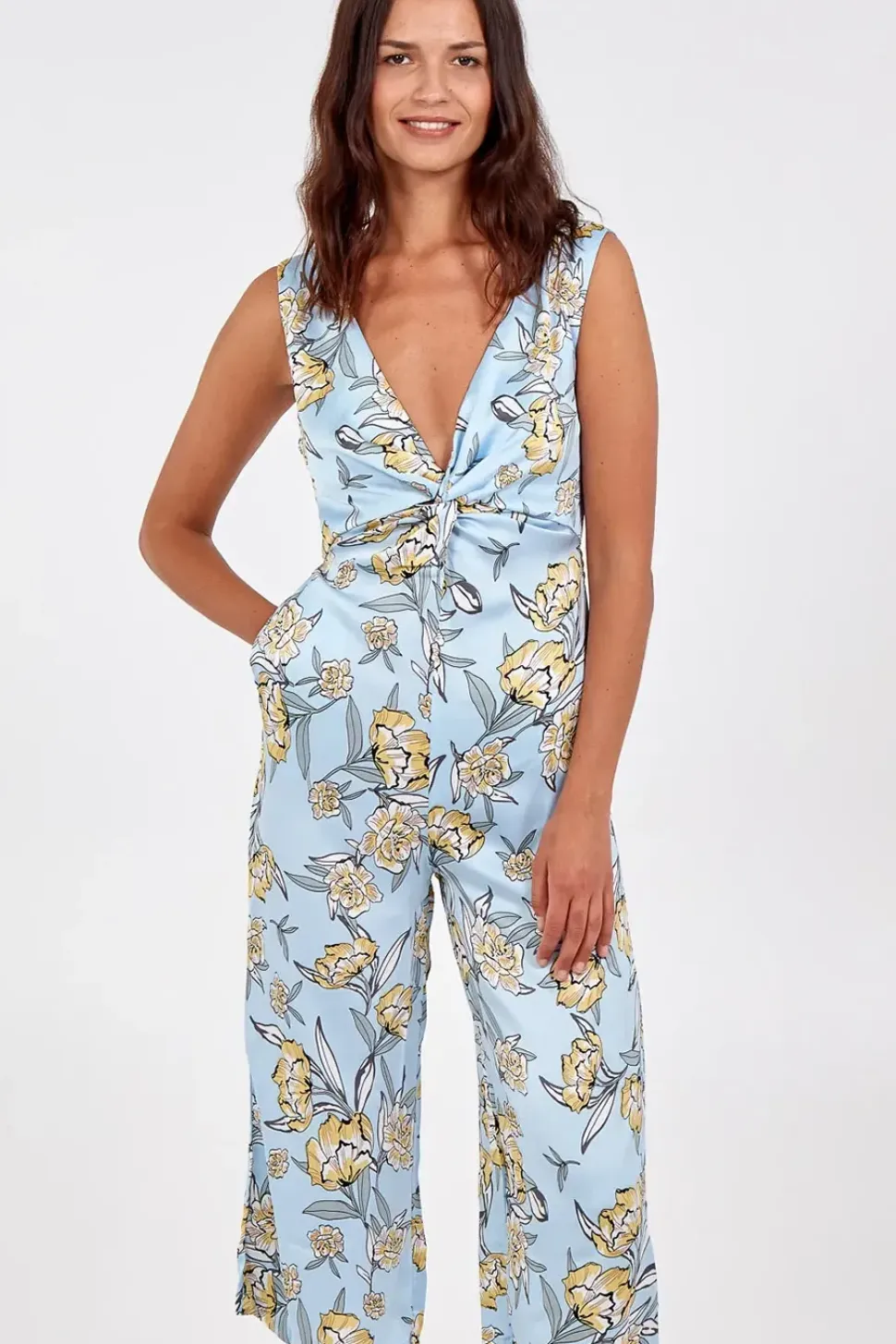 Knot Front V-Neck Culotte Jumpsuit