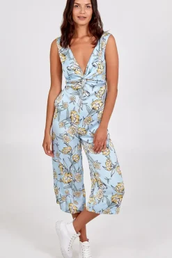 Knot Front V-Neck Culotte Jumpsuit