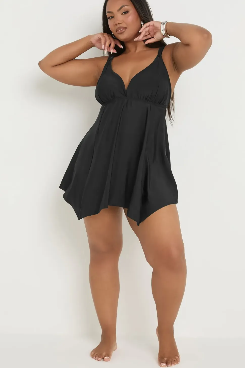 Knotted Strap Hanky Hem Swim Dress