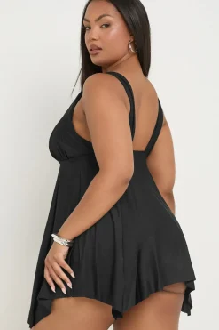 Knotted Strap Hanky Hem Swim Dress