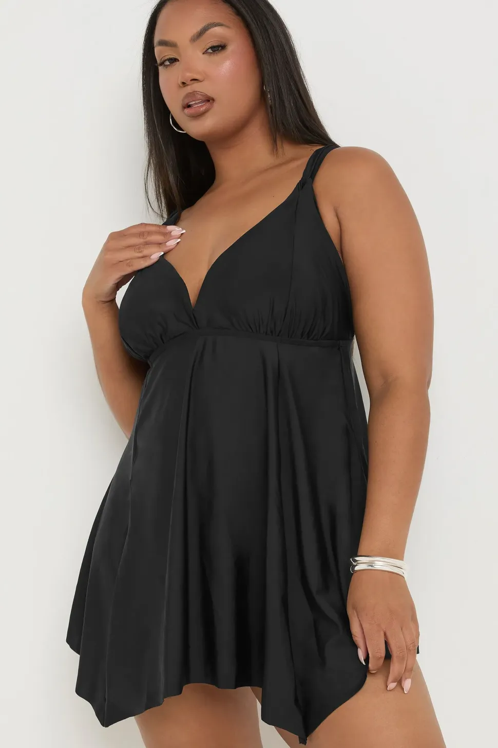 Knotted Strap Hanky Hem Swim Dress
