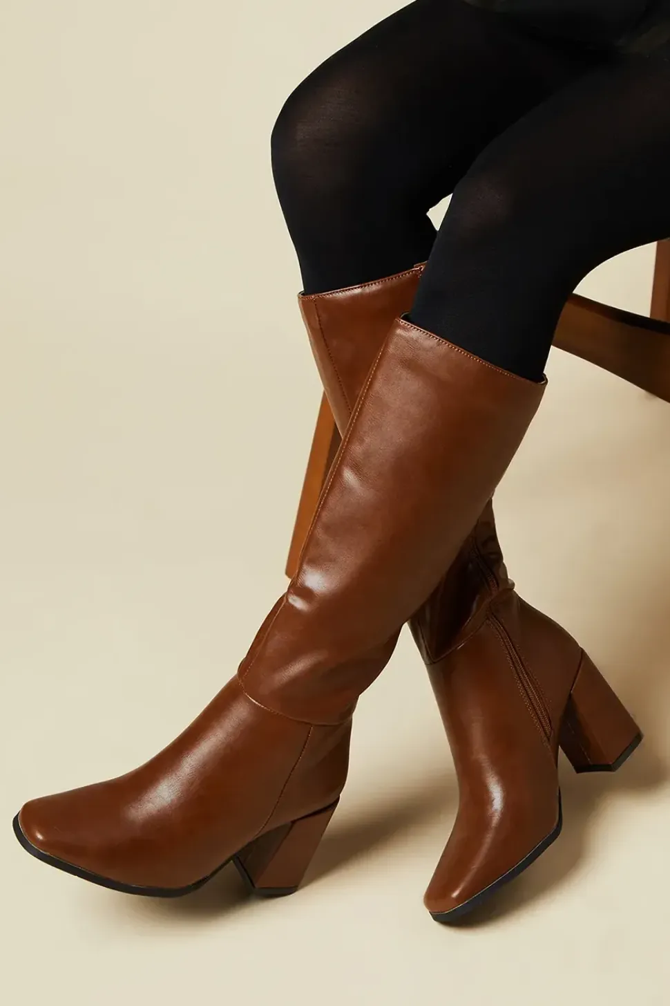 Kristen Square Toe Clean Knee High Boots