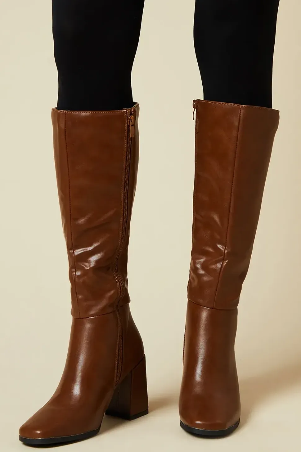 Kristen Square Toe Clean Knee High Boots