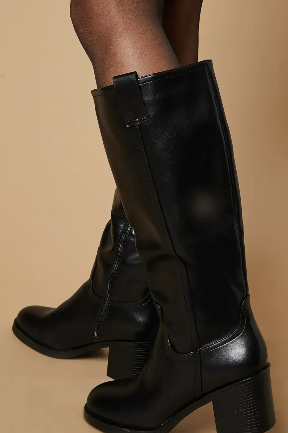 Kyrene Medium Heel Tab Detail Platform Gaucho Knee Boot