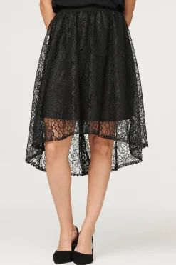 Lace Asymmetric Hem Midi Skirt