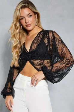 Lace Balloon Sleeve Corsage Blouse