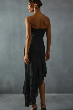 Lace Bandeau Frill Hem Asymmetric Dress