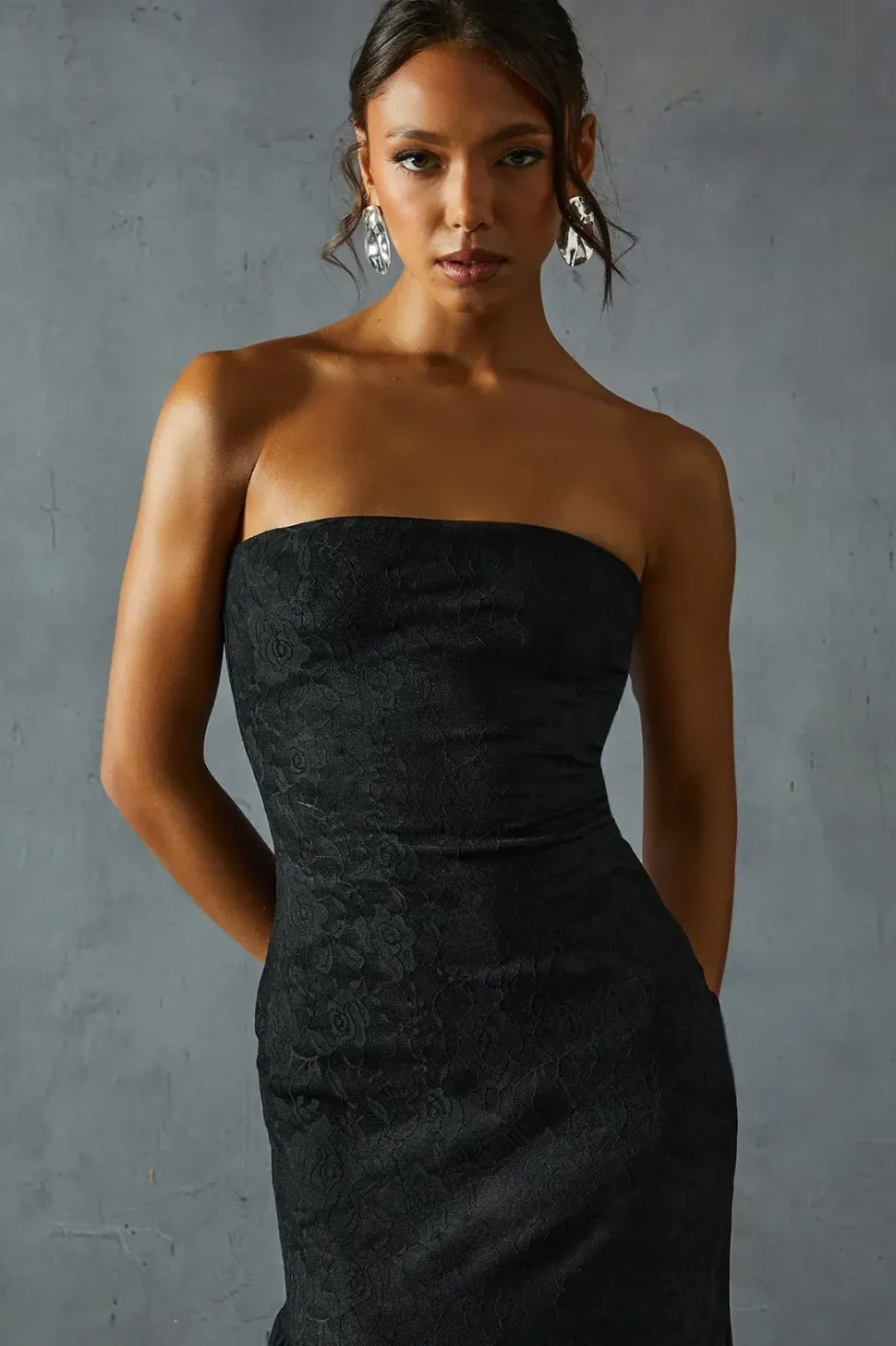 Lace Bandeau Frill Hem Asymmetric Dress