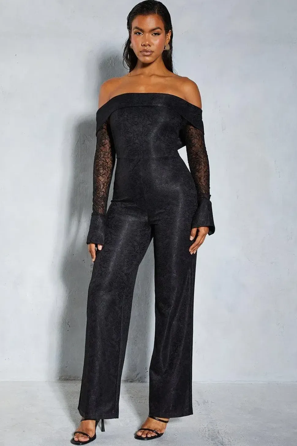Lace Bardot Cuff Detail Straight Leg Jumpsuit