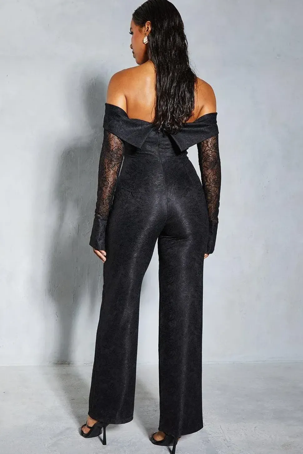 Lace Bardot Cuff Detail Straight Leg Jumpsuit