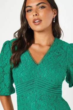 Lace Blouson Sleeve Midi Dress