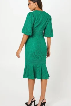 Lace Blouson Sleeve Midi Dress