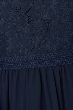 Lace Bodice Angel Sleeve Ruffle Hem Midi Dress