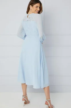 Lace Bodice Belted Midi Dress
