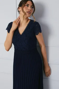Lace Bodice Pleated Maxi Dress