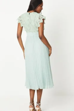 Lace Bodice Pleat Skirt Midi Dress