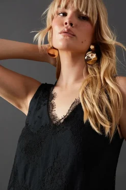 Lace Burnout V Neck Trapeze Midi Dress