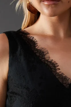 Lace Burnout V Neck Trapeze Midi Dress