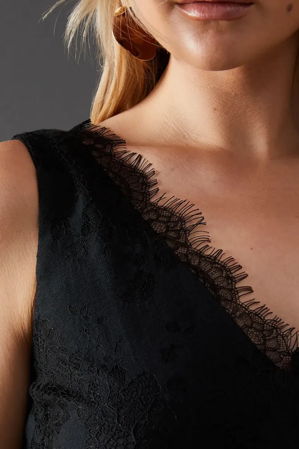 Lace Burnout V Neck Trapeze Midi Dress