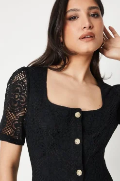 Lace Button Through Mini Dress