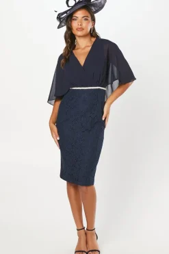 Lace Chiffon Cape Pencil Dress