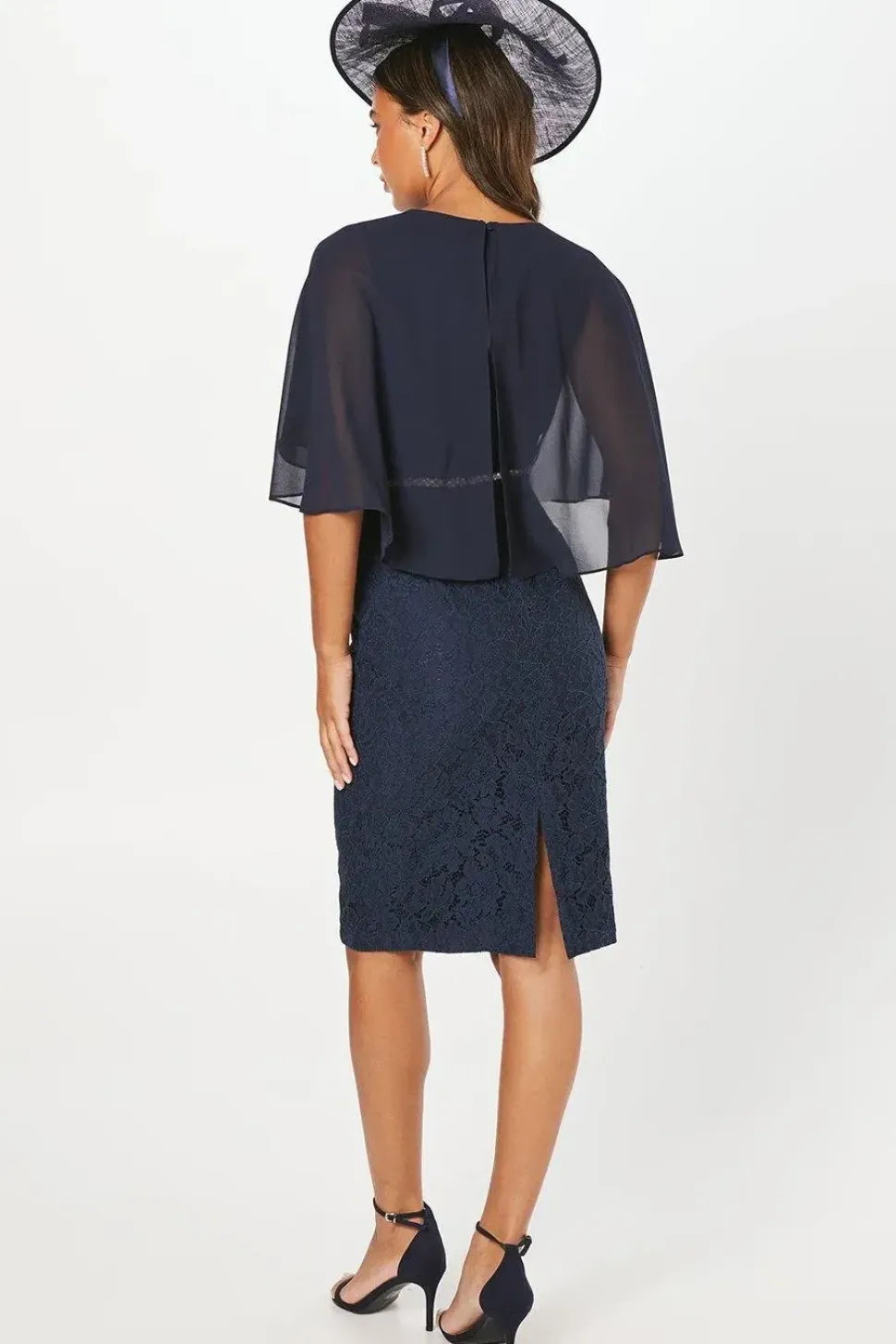 Lace Chiffon Cape Pencil Dress