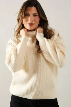 Lace Cold Shoulder Detail High Neck Jumper