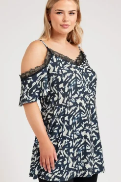 Lace Cold Shoulder Swing Top