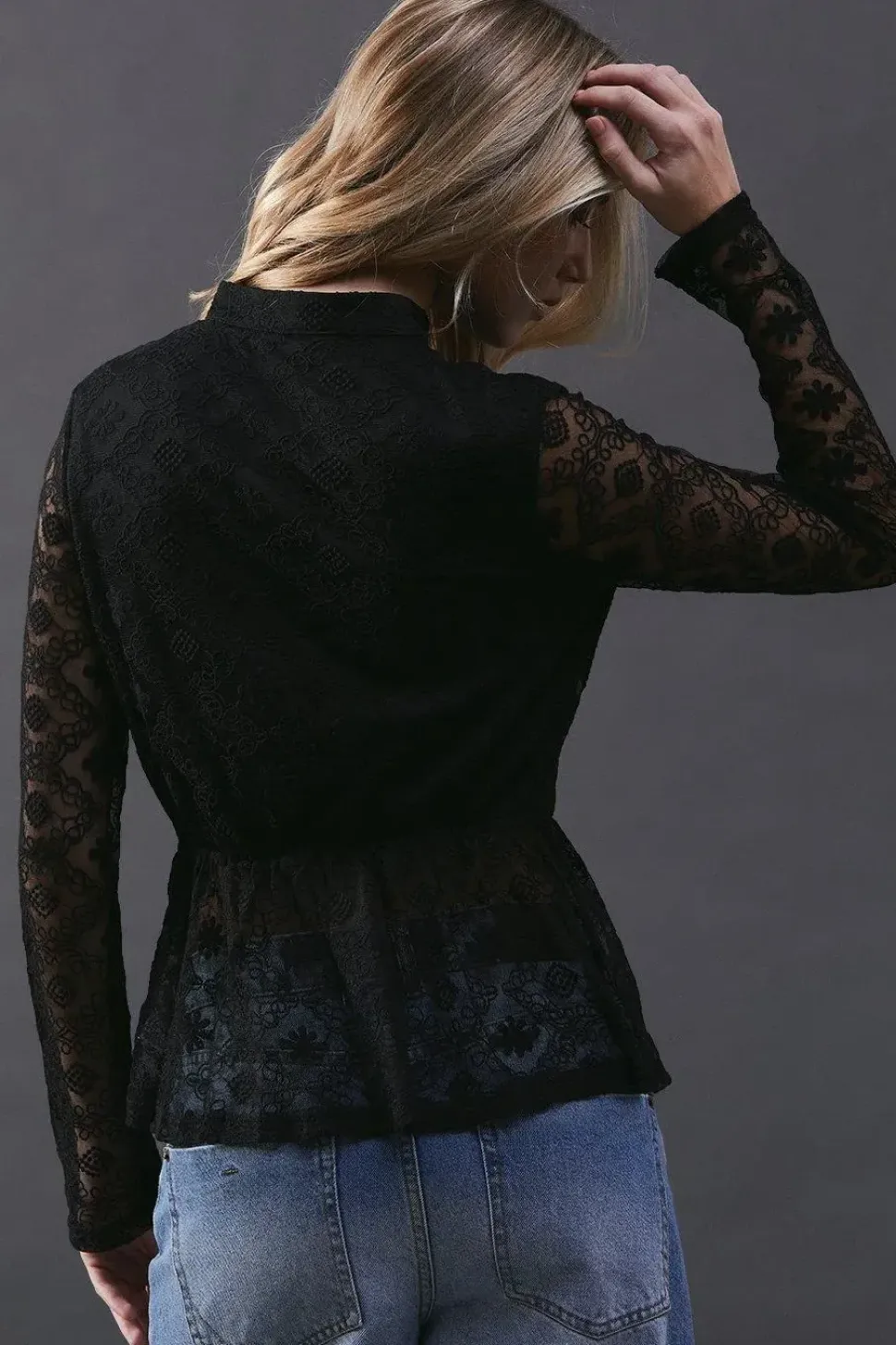 Lace Contrast Tie Front Blouse