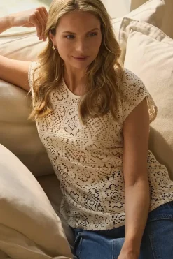 Lace Crochet Detail Cap Sleeve Top